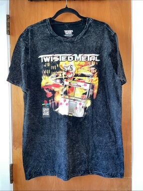 Twisted Black Graphic Tee with Yellow & Red Artwork